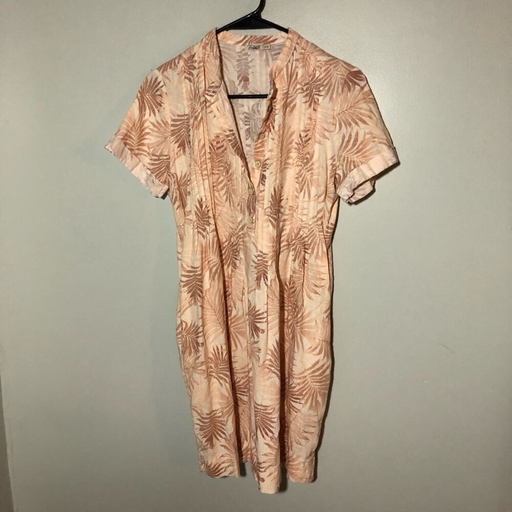 Faherty womens linen blend pintuck dress short sleeve pockets botanical print XS